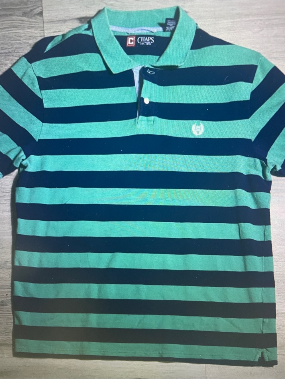 Chaps Green and Navy Striped Polo